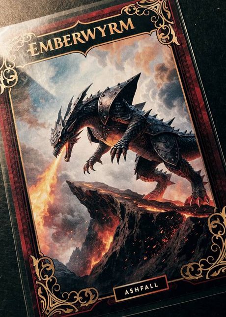 A scanned card in a Grailry vault — Emberwyrm, Ashfall 014/120, valued at $1,910